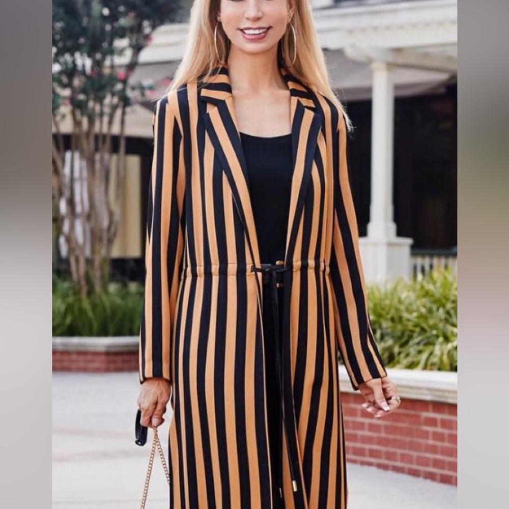 Black and Tan Striped Duster Coat